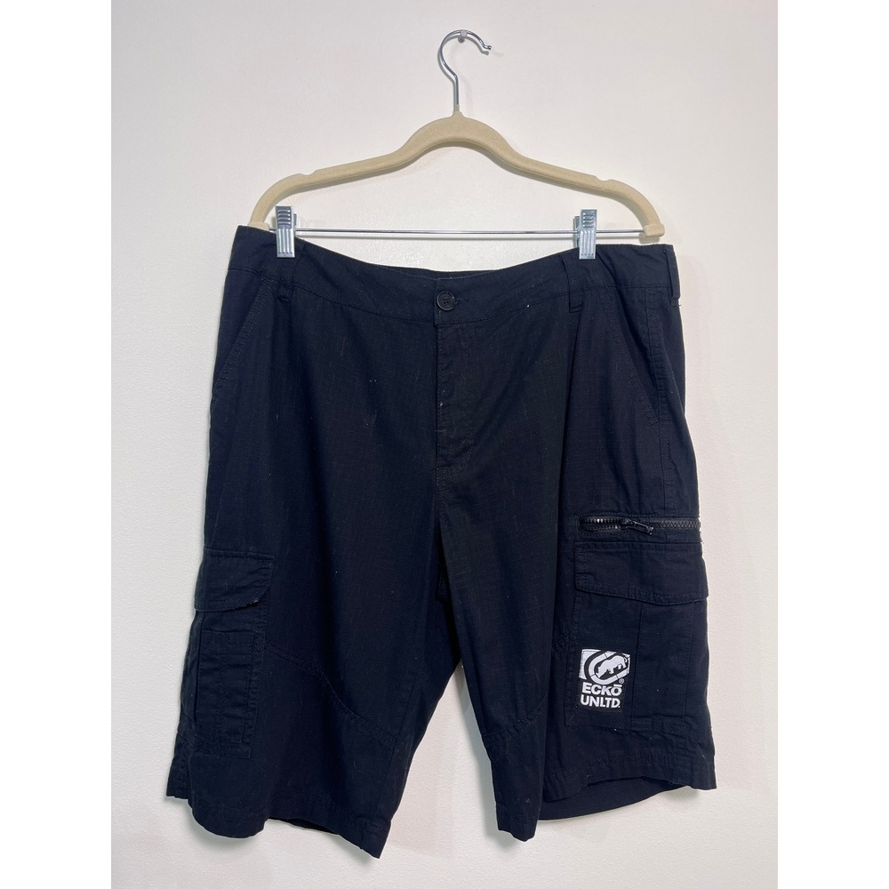 Ecko Unltd Mens Black Ripstop Cargo Shorts Streetwear Rhino Logo‎ Pockets